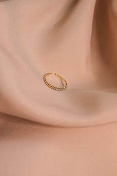 This minimalist detailed beauty is the answer to your ring dreams! The Aria is a dainty yet sturdy ring, made from thick gold plated and cz material. It is adjustable to fit any finger perfectly! This ring is gorgeous on its own while also shining beautiful stacked with other rings! Ring size: Adjustable! Material: Thickly Gold Plated, nickel and lead free. Gold Nose Ring Design, Nose Ring Stud Gold, Gold Nose Ring Hoop, Simple Gold Rings, Nose Ring Gold