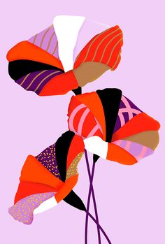 an abstract art work with multiple colors and shapes on a pink background by corbi