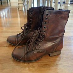 Beautiful And Soft, Never Worn, Genuine Leather, Lace Up Boots. Perfect For Fall And Winter. Leather Combat Boots, Short Brown Boots, Country Boots, Steve Madden Shoes, Moto Boots, Mid Calf Boots, Staple Pieces, Brown Boots, Work Boots