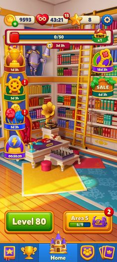 the game's screenshot shows a room with bookshelves and furniture