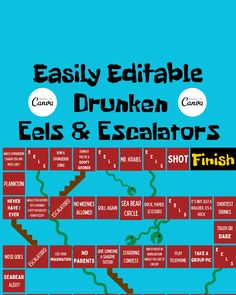 a poster with the words, easy editable drunk elis and escalators