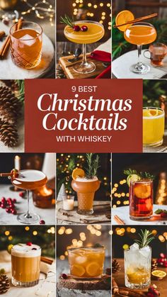 a collage of christmas cocktails and drinks