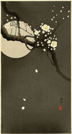 Flowering Plum and Moon by Ohara Koson Plum Blossoms, Ohara Koson, Vintage Card, Ukiyo E