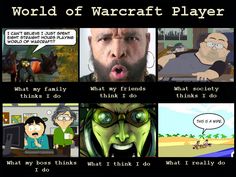 the world of warcraft player meme is shown in several different pictures, including one with