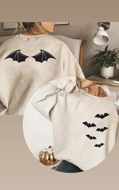 Get ready for spooky season with our Halloween Bats Sweatshirt! This cozy, classic-fit sweatshirt is perfect for celebrating all things Halloween. Made from a soft, plush blend of cotton and polyester, it offers warmth and comfort as you enjoy crisp autumn nights or Halloween parties.  - Say goodbye to itchiness thanks to the gray, pearlized tear-away label.  - Made using 100% ethically grown US cotton. Cute Halloween Clothes, Bat Sweatshirt, Bat Sweater, Halloween Sweatshirt For Women, Fall Ambiance, Spooky Sweatshirt, Bat Shirt, Crisp Autumn, Party Inspo