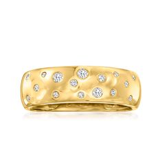 Ross-Simons - .15 ct. t. w. Scattered-Diamond Ring in 18kt Yellow Gold. Size 9. Take some sparkle with you wherever you go. Twinkling .15 ct. t. w. diamonds are scattered across a gleaming band of 18kt yellow gold. 1/4" wide, scattered diamond ring. Diamond birthstones are the perfect gift for April birthdays. Scattered Diamond Wedding Band, Scattered Diamond Band, Gold Rings With Diamonds, Knife Edge Wedding Band, Wide Band Diamond Rings, Custom Diamond Jewelry, Pretty Products, Bezel Set Diamond Ring, Diamond Stacks