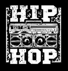 an old school boombox with the words hip hop written in white on a black background