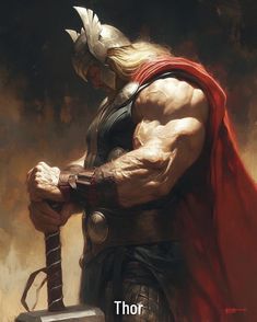 a painting of thor with his hammer in his hand