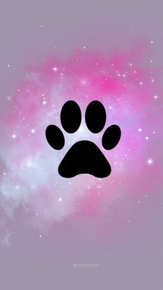 an animal's paw is shown in the center of a pink and blue background