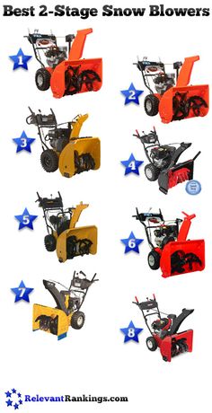 four different snow blowers are shown in this image with the words best 2 - stage snow blowers