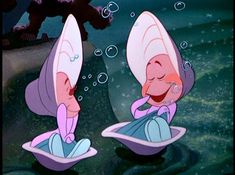 two cartoon characters are sitting in the water with bubbles around them and one has his mouth open