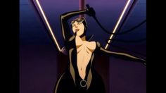 an animated woman with two swords in her hand and one arm raised up to the side