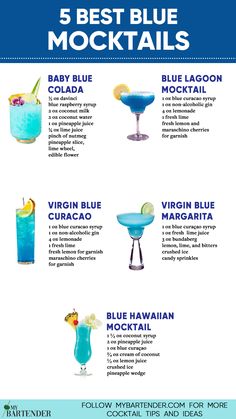 Blue Mocktails Blue Mocktail, Mocktail Drinks, Blue Drinks, Yummy Alcoholic Drinks, Refreshing Drinks Recipes, Blue Cocktails