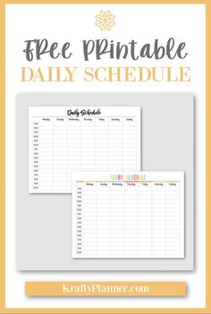 the free printable daily schedule is shown in yellow and white with an orange border