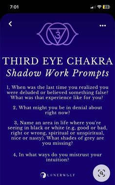 Third Eye Chakra Journal Prompts, Chakra Shadow Work Prompts, Chakra Shadow Work, Chakra Journaling, Cast A Circle, Spiritual Journal Prompts, Chakra Journal, Shadow Work Healing, Third Eye Chakra Healing