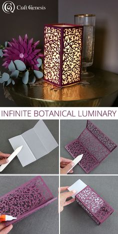 the instructions for how to make an intricate laser cut paper box with flowers and candles