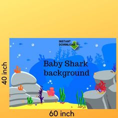 baby shark background with corals and seaweed on the bottom right hand corner in yellow