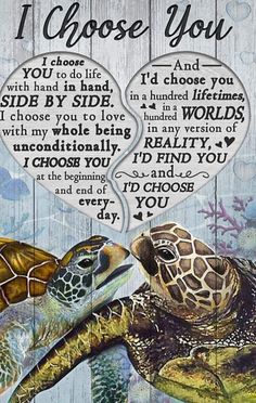 two sea turtles with the words i choose you in their speech bubbles, and an image of