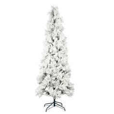 a white christmas tree on a black stand