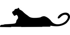 a black silhouette of a cat laying down on the ground with its tail curled up