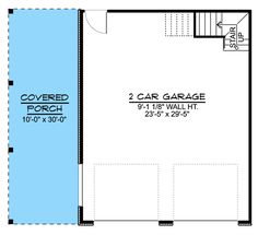 the garage floor plan for this two car garage is shown in blue and has an attached loft