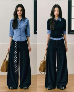 Simple High Fashion Outfits, South Korea 80s Fashion, Law School Outfit Aesthetic, Office Outfits Women Pants, Fitted Jumper Outfit, Indigo Outfit Aesthetic, Style Khaki Pants Women, White Color Combinations Outfit, Y2k Office Outfits