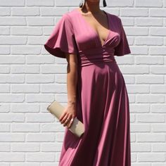 *New** Rose Blush Maxi Dress, Summer Wedding V-Neck Maxi Dress, Modest Maxi Dress - Sml This Is A Beautiful Flowy Dress, That Can Be Dressed Up Or Down. This Dress Is Lined. ***Model Is Wearing A Size Small*** It Comes In Three Sizes Small, Medium And Large. Measurements Charts Are In The Pictures. Get It Now While Supply Last, Only 2 Of Each Size For Modesty Wear An Undershirt / Tank Top Etc. Under Dress And Sill Look Gorgesous. Pink V-neck Bridesmaid Dress For Party, Feminine V-neck Dress For Prom, Fitted Pink V-neck Dress For Wedding, Fitted V-neck Bridesmaid Dress For Spring, Chic V-neck Bridesmaid Evening Dress, Pink Feminine V-neck Dress For Formal Occasions, Pink V-neck Dress With Surplice Neckline For Formal Occasions, Pink Fitted V-neck Dress For Wedding, Pink Fitted V-neck Wedding Dress