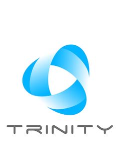 the logo for trinity is shown on a white background with blue and gray circles around it