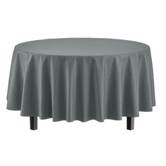 a round table with a gray cover on it