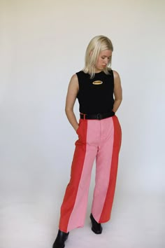 Poppy Pants in Pink Cherry – Sugar Cilantro Color Block Straight Leg Cotton Pants, Color Block Cotton Straight Leg Pants, Color Block Cotton Bottoms For Fall, Fall Color Block Cotton Bottoms, Trendy Cotton Pants For Fall, Trendy Fall Cotton Pants, Spring Straight Leg Color Block Pants, Spring Color Block Straight Leg Pants, Cotton Color Block Relaxed Fit Bottoms