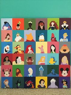 an art piece with many different disney characters on it