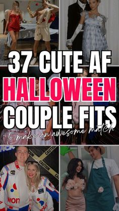 some people are dressed up in costumes and posing for halloween pictures with the caption 37 cute af halloween couples