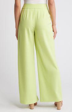 A sweeping wide leg adds casual grace to these staple pants that move from desk to dinner with ease. 31" inseam; 24 1/2" leg opening; 11" front rise; 15 1/2" back rise Zip fly with hook-and-bar closure 96% polyester, 4% elastane Dry clean Imported Green Wide Leg Formal Bottoms, Green Wide Leg Pants For Work, Formal Green Wide Leg Bottoms, Formal Green Wide-leg Bottoms, Green High-waisted Wide Leg Business Casual Pants, Green Ankle-length Wide Leg Pants For Formal Occasions, Wide Leg Dress Pants For Spring Formal, Wide Leg Dress Pants For Business Casual Spring, Spring Formal Wide Leg Culottes