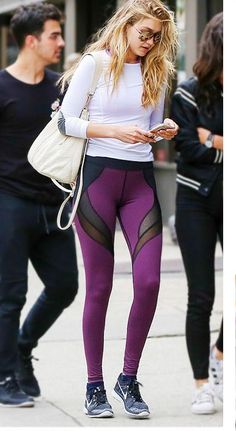 Gigi Hadid wearing Michi NY Phantasm Leggings to the Gym #Fashercise: Workout Clothes | Yoga Tops | Sports Bra | Yoga Pants | Motivation is here! | Fitness Apparel | Express Workout Clothes for Women | #fitness #express #yogaclothing #exercise #yoga. #yogaapparel #fitness #diet #fit #leggings #abs #workout #weight | SHOP @ FitnessApparelExpress.com Gigi And Bella Hadid, Gigi And Bella, Cody Simpson, Yoga Photos, Purple Leggings, Hadid Style, Athleisure Outfits, Workout Outfit