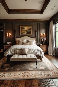 #homedecor, #interiordesign, #homedesign, #decor inspiration Parisian Master Suite, Modern Vintage Bedroom Design, Dark Great Room, Elegant Cottage Bedroom, Cozy Bedroom Furniture Ideas, Moody Luxury Bedroom, Bed Rooms Ideas Cozy, Modern Victorian Decor Bedroom