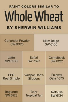 Colors Similar to Whole Wheat SW 6121 by Sherwin-Williams Sw Whole Wheat, Wheat Paint Color, Sherwin Williams Whole Wheat, Latte Paint Color, Tan Paint Colors, Stained Trim, Tan Paint, Couches Living, Paint Color Inspiration