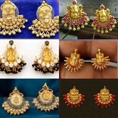 Laxmidevi Earrings Gold, Laxmi Earrings Gold, Laxmi Kammalu, Gold Earrings With Price, Gold Buttalu, Big Earrings Gold, Antique Necklace Gold, Ear Tops, Pearl Earrings Designs