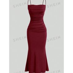 Shein Mod Nwt Red Solid Ruched Cami Midi Dress Xs Spaghetti Strap Dress With Ruched Sides, Draped Neckline And Midi Length Size: Xs Condition: New With Tags Brand: Shein Silk Red Hoco Dress, Red Silky Dress Long, Burgundy Tight Dress, Long Hoco Dresses, Red Hoco Dress, Red Sundress, Wine Red Dress, Dark Red Dresses, Ribbed Dress