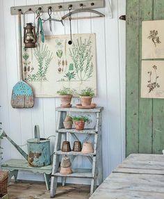 an old wooden shelf with potted plants on it and the caption is instagram