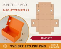 an orange shoe box is shown with the measurements