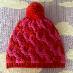 Nwt Coach Pink Red Knit Pom Pom Winter Beanie Hat Co100181 Matching Mittens For Sale As Well. Red Knit Casual Beanie, Casual Red Beanie One Size, Cozy Red Beanie For Fall, Cozy Red Hat For Cold Weather, Cozy Red Knitted Beanie, Cozy Red Knitted Hat, Red Knit Winter Hat, Red Knitted Hat For Fall, Red Knit Hat One Size