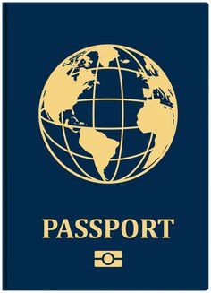 a passport with the word passport on it and an image of a globe in gold