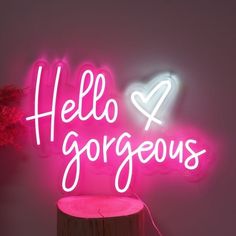 Hello Gorgeous Neon Sign Led Signs Bedroom, Neon Sign Sayings, Name Lights, Hello Gorgeous Neon Sign, Ambiguous Quotes, Commercial Signs, Business Signage, Quick Quotes, Event Exhibition