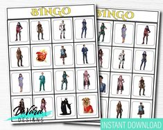 two printable bingo cards with different outfits