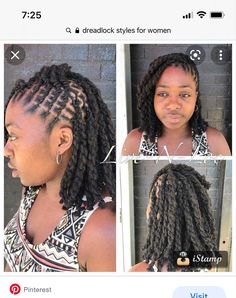 Braid Back Loc Styles, Loc Flat Twists, Medium Long Loc Styles, Retwist Styles For Locs Women, Lox Styles For Women Long, Braid Out Locs Styles, Loc Side Styles, Locs Rope Twist Styles, Short 2 Strand Twist Loc Styles