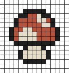 an image of a cross stitch pattern with the shape of a mushroom in red, white and black