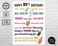 a birthday card with the words happy 21st birthday, and an image of liquor bottles