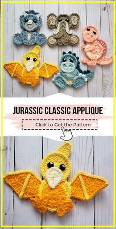 crochet pattern for an applique with four different colors and sizes, including two