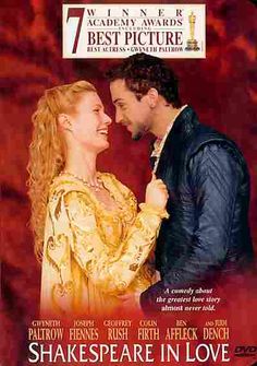 shakespeare in love dvd cover with the title'shakespeare in love'written on it