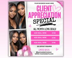 a flyer for a hair salon with two beautiful women